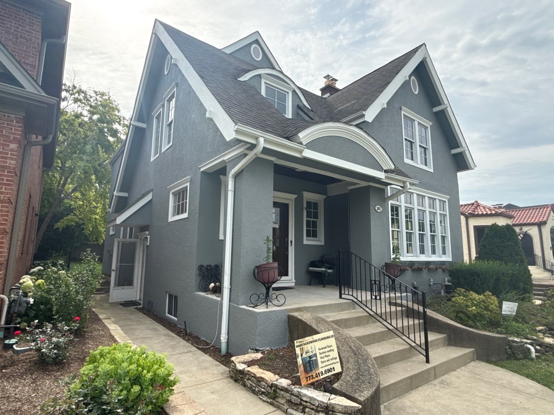 Exterior stucco and wood restoration at 381 Mitchell Ave, Elmhurst, Illinois